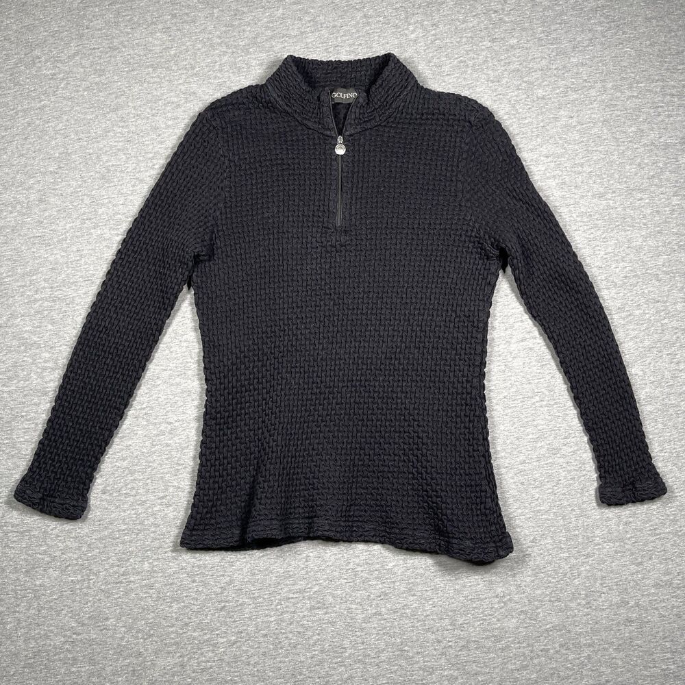 GOLFINO Pullover Womens S Black Chunky-Knit 1/4 Zip Stretch Heavyweight
